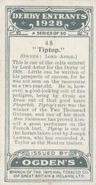 1928 Ogden's Derby Entrants #48 Tiptop Back